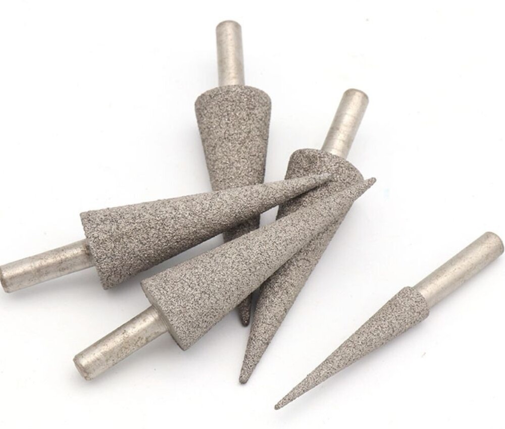 6 柄 杆 錐形 釺焊磨頭 三角形 傘形 翡翠 玉石 金屬 內孔 打磨-thumb